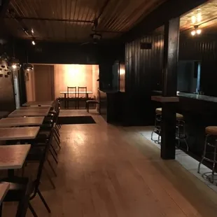 empty tables and stools