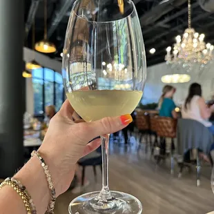 a person holding a glass of wine