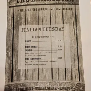 Tuesday specials