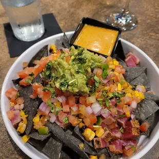 Tuna nachos, queso on the side