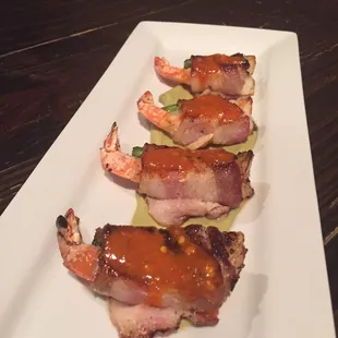 Bacon wrapped shrimp.