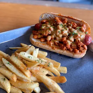 a chili dog and french fries