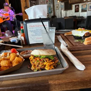two trays of food on a table