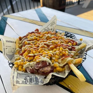 The big basket with smoked sausage