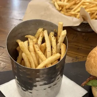 a burger and fries