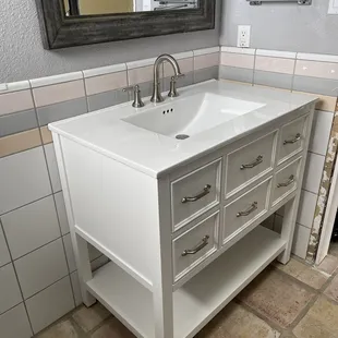 Our new vanity is perfect for the room.