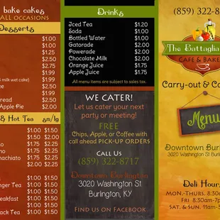 the menu and prices