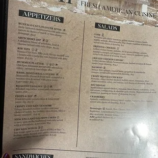 the menu of the restaurant
