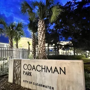 the entrance to coachman park