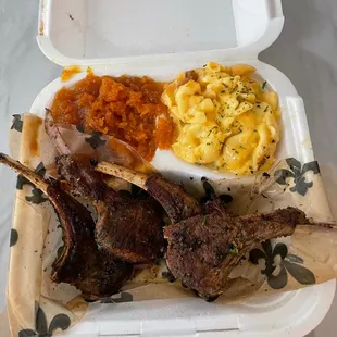 Lamb chops with yams &amp; Mac n cheese