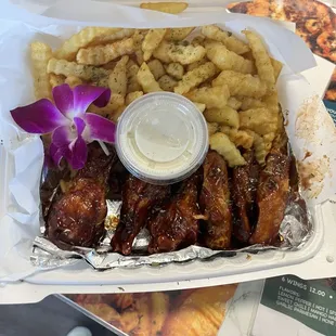 Honey bbq wings good! Fries a little too soft.