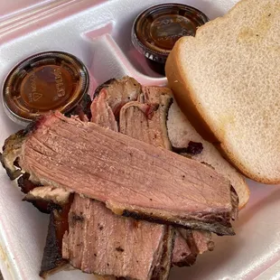 Sliced brisket sandwich