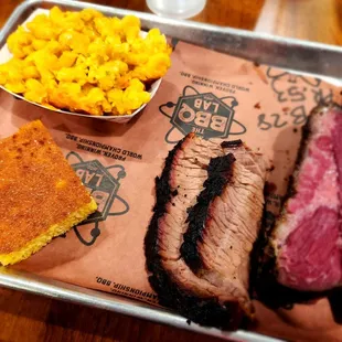 Brisket, Pastrami Ribs, Jalepeno Mac and Cheese, cornbread