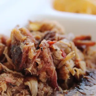 Sampler--BBQ/Pulled Pork ($7.99--3 different meats, 2 sides and cornbread)