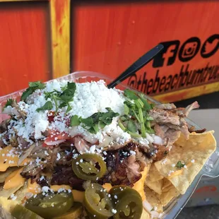 Pork loaded nachos.