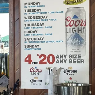 Signage says beer 4 for $20