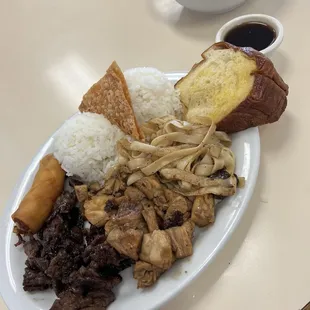 Plate C - no veggies. Absolutely delicious. Especially the teriyaki sauce - maybe has maple in it?