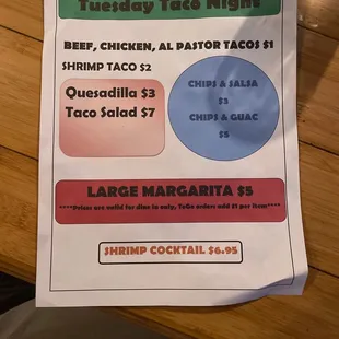 Taco Tuesday Menu