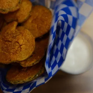 a basket of fried pickles