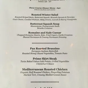 Restaurant Week Dinner Menu