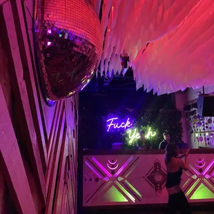a disco ball hanging from the ceiling