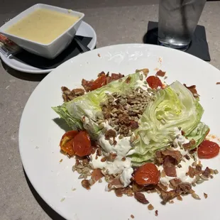 Wedge salad and soup. Delicious homemade blue cheese dressing!