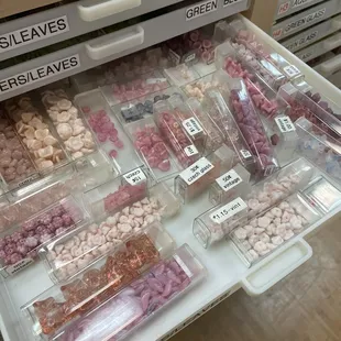 selection of pink czech glass flower and leaf beads