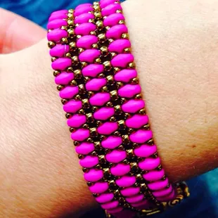 Call us for information on all of our fun classes! This one is using super duos and seed beads.