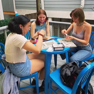 When the weather allows, we open up the beading porch!