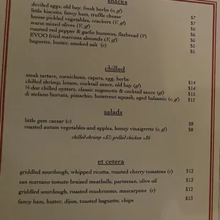 a menu for a restaurant