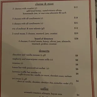 a menu for a restaurant