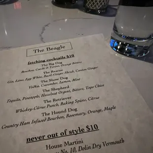 Cocktail menu