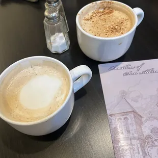 Wild Flower latte (bottom left) &amp; Autumn latte (top right)