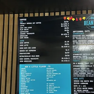 Coffee menu
