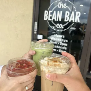 Salty Monkey latte, Strawberry Açaí refresher and match
