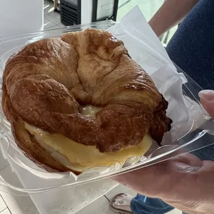 Bacon egg and cheese on a croissant