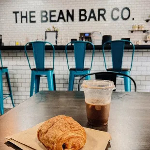 Chocolate Croissant, Iced Specialty Latte