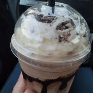 Andes mint mocha, with swirls and whipped cream; toppings