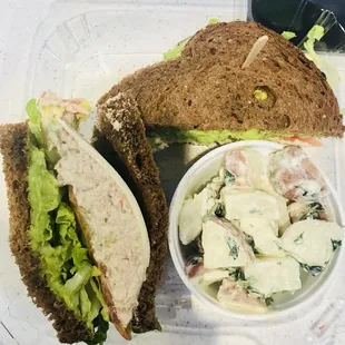 Albacore Tuna salad sandwich with homemade potato salad