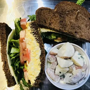 Egg salad with homemade potato salad