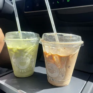 Small iced matcha with oat milk &amp; Small iced chai with an extra shot. Our total was $11