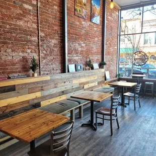 tables and chairs in a restaurant