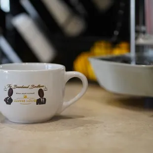 a coffee cup on a counter