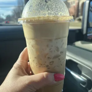Salted Carmel iced coffee with sweet cream