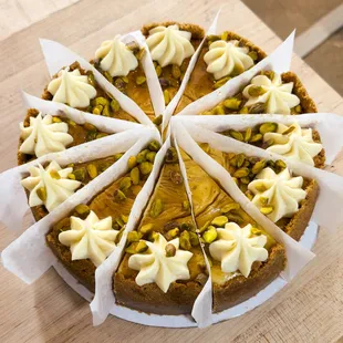 a pie with white frosting on it