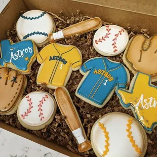 a box of decorated cookies