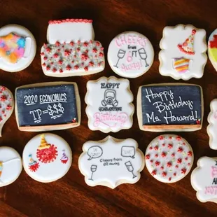 a variety of decorated cookies