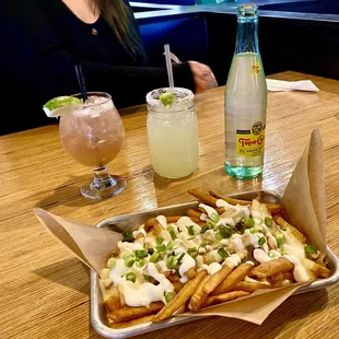 Loaded fries without the bacon. And drinks