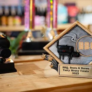 a trophy and a camera