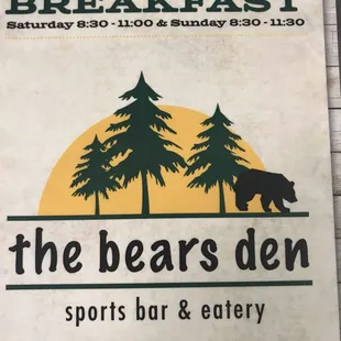 Breakfast served every Saturday and Sunday